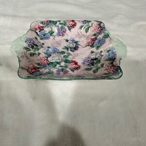 VTG Shelley Fine Bone China Pink Chintz Trinket Dish Flowers Mint Rim